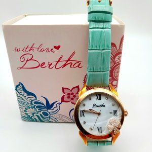 BERTHA Clover Mother of Pearl Dial Powder Blue Leather Ladies Watch